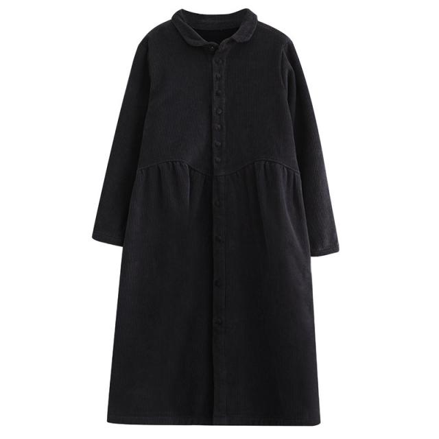 コーデュロイ シャツ ワンピース くるみボタン ワンピース シャツ