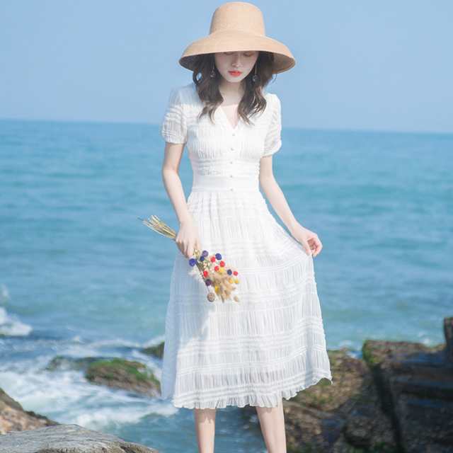 Vネック ミモレ丈 ティアード ワンピース ティアードワンピース 膝下 ミモレ 袖あり 半袖 5分袖 五分袖 パフスリーブ 深Vネック セミフレア Aライン フリル ウエストマーク シャリシャリ かわいい 大人可愛い きれいめ シンプル カジュアル 大人 上品 おしゃれ 大人女子
