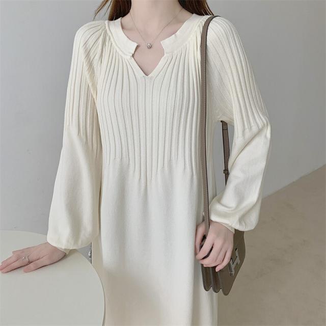 ニットワンピース ワンピース フレアワンピース 膝丈 ひざ丈 袖あり