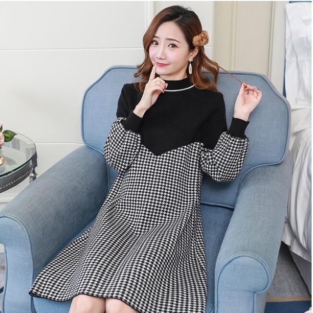 マタニティドレス マタニティワンピース ワンピース オールインワン レギンス レギパン フレアワンピース 膝丈 ひざ丈 膝上 膝下 袖あり 長袖 ボリューム袖 ハイネック スタンドカラー フレア ワイド Aライン 切り替えデザイン ドッキング ふんわり 2点セット かわいいの通販は 10,470円