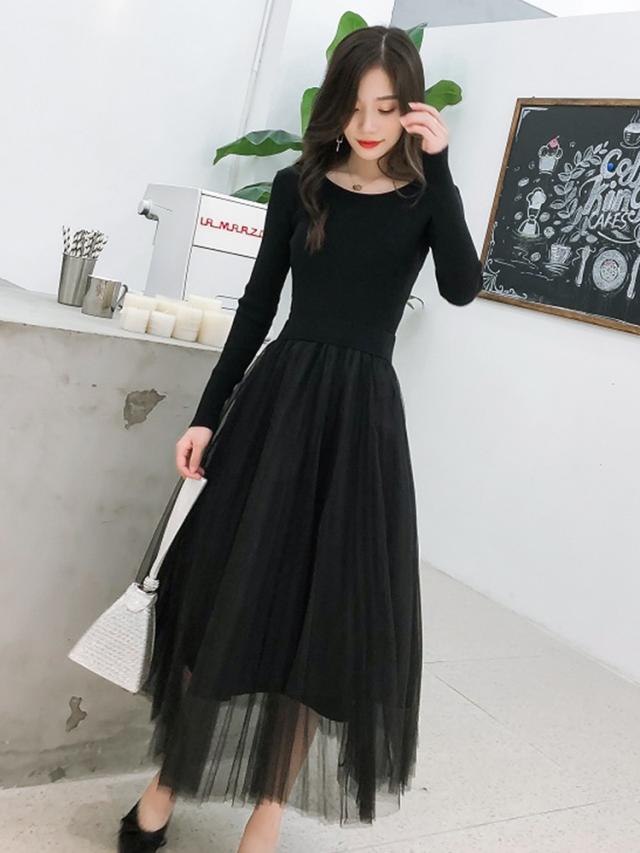 チュールスカートワンピース ドッキングワンピ ニットワンピース