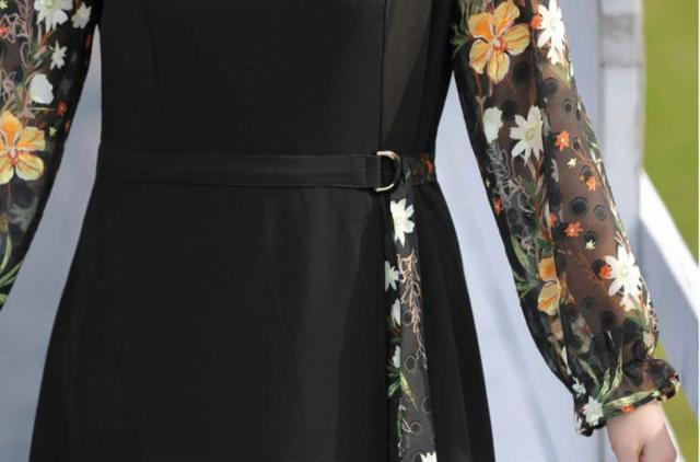 ミセス 花柄ワンピース ワンピドレス 膝下 ミモレ ミモレ丈 袖あり 長袖 シースルー ラウンドネック セミフレア Aライン シフォン ベルト ウエストマーク 大人 上品 おしゃれ お洒落 大人女子 エレガント 柄 花柄 小花柄 春 秋 オールシーズン 入学式 入園式 卒業式 卒園式 ミセス 花柄ワンピース ワンピドレス 膝下 ミモレ ミモレ丈 袖あり