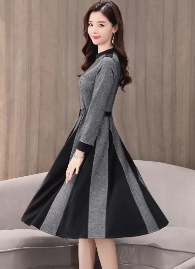 ニットワンピース バイカラー ボックスプリーツ ワンピース セーター プリーツスカート ワンピドレス 膝丈 ひざ丈 膝下 袖あり 長袖 クルーネック 襟なし プリーツ ベルト ウエストマーク ニット きれいめ 大人 上品 おしゃれ お洒落 大人女子 モード系 格子柄 千鳥格子 春 秋