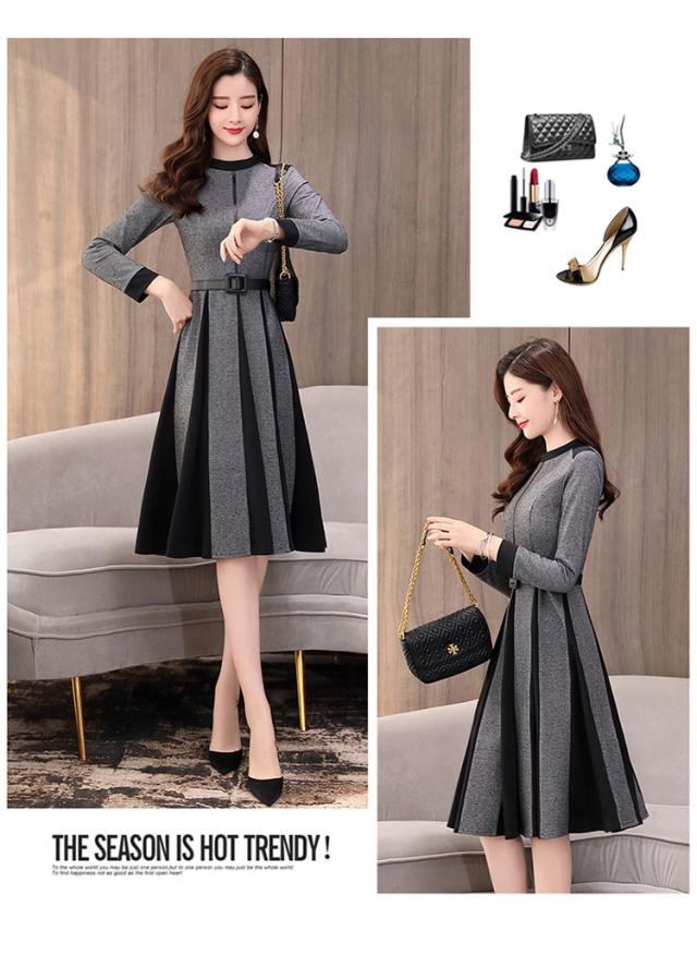 ニットワンピース バイカラー ボックスプリーツ ワンピース セーター