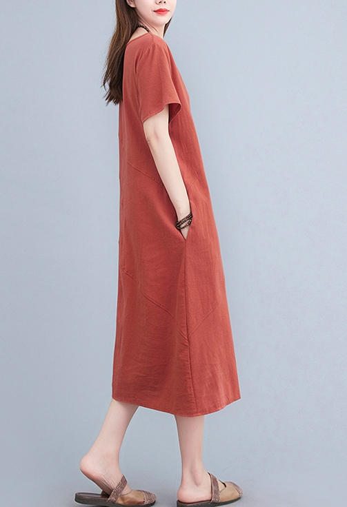 ワンピース ワンピドレス ロング ロング丈 袖あり 半袖 ラウンドネック