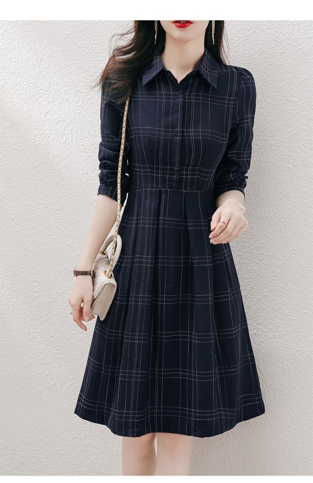 チェック柄 襟付き シャツ ワンピース シャツワンピース 膝丈 ひざ丈
