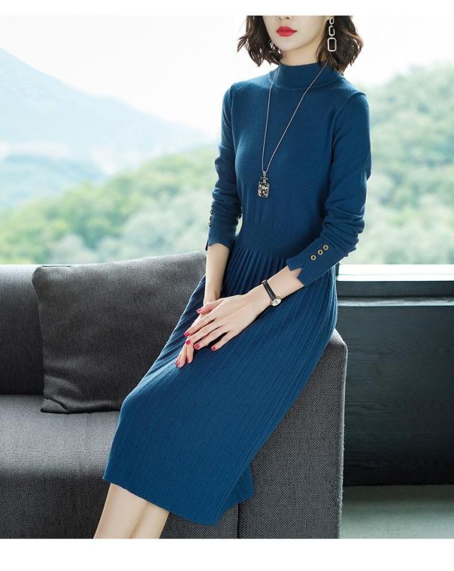 大人女子プリーツ切り替えワンピース ガーリー フェミニン 膝下