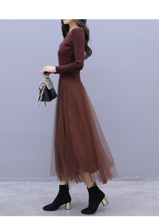 ガーリーチュールワンピース 膝丈 ひざ丈 膝上 袖あり 長袖 ラウンドネック 襟なし フレア チュール かわいい 大人可愛い きれいめ シンプル カジュアル 大人 上品 おしゃれ お洒落 大人可愛い 大人女子 こなれ感 ラフ キュート ガーリー ルーズ 個性的 主役級 とろみ感 ガーリーチュールワンピース 膝丈 ひざ丈 膝上 袖あり 長袖 ラウンド