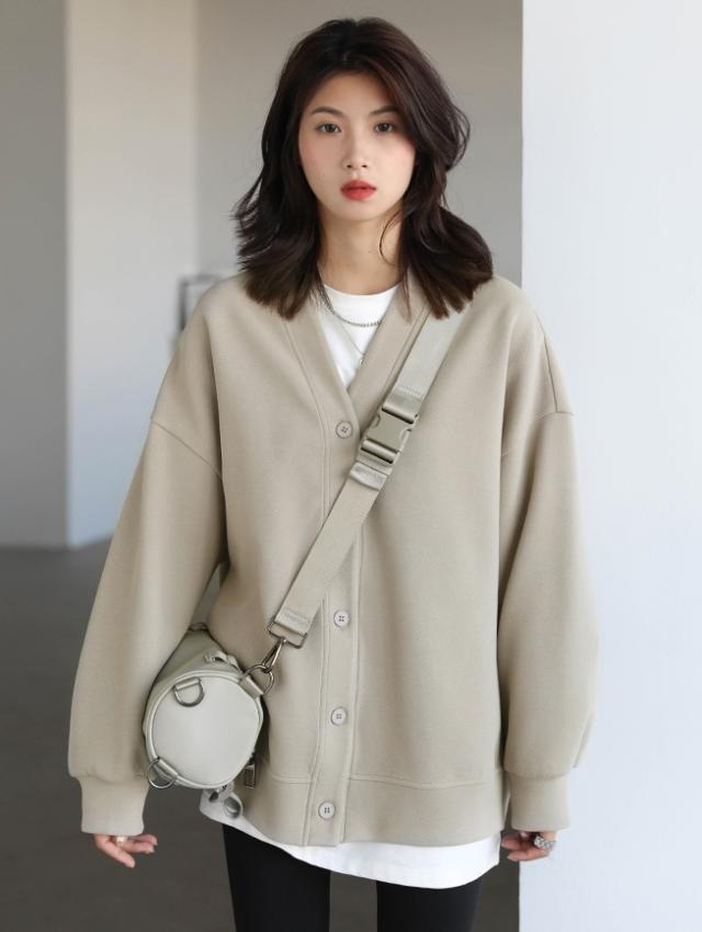 トップス カーディガン ミディアム丈 袖あり 長袖 Vネック 襟なし 前開き 綿 ポリエステル 大人可愛い シンプル カジュアル 大人 おしゃれ お洒落 かっこいい レトロ 大人女子 こなれ感 ラフ メンズライク ボーイッシュ 無地 春 秋 冬 10代 20代 30代 レディース ペア