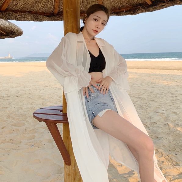 トップス カーディガン ロング ロング丈 袖あり 長袖 萌袖 襟付き シフォン 前開き 薄手 かわいい 大人可愛い シンプル 大人 おしゃれ お洒落 かっこいい アジアン エスニック エキゾチック 大人女子 ラフ エレガント 無地 夏 秋 10代 20代 30代 レディース 女性用 デート