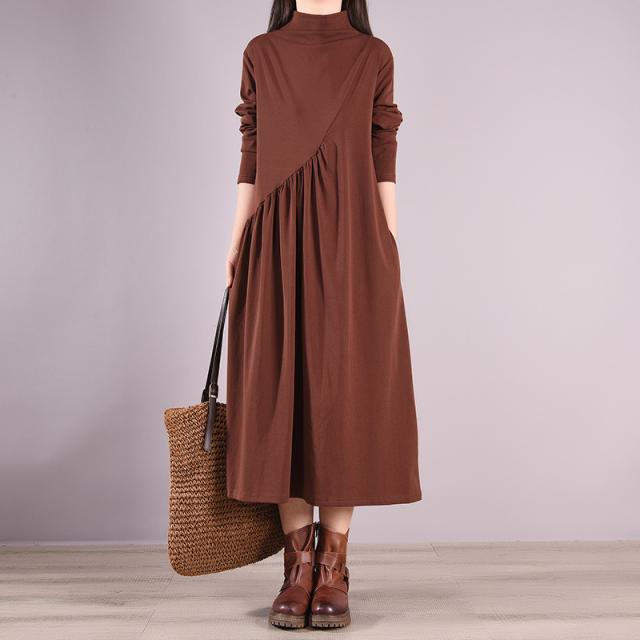 ハイネック切り替えワンピース ワンピース ロング丈 袖あり 長袖 キャミソール ハイネック かわいい 大人可愛い きれいめ シンプル カジュアル 上品 おしゃれ レトロ こなれ感 ラフ とろみ感 抜け感 無地 春 夏 10代 20代 30代 40代 女性用 デート お出かけ 女子会 休日 ハイネック切り替えワンピース ワンピース ロング丈 袖あり 長袖