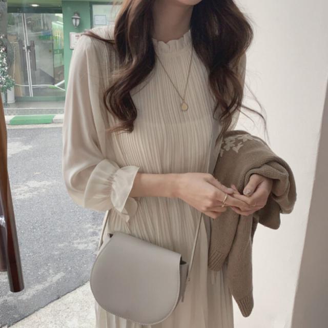 ワンピース ロング丈 袖あり 長袖 Aライン プリーツ フリル リボン ウエストリボン かわいい 大人可愛い きれいめ シンプル カジュアル 大人 上品 おしゃれ お洒落 レトロ 大人女子 こなれ感 ラフ エレガント スタイリッシュ 無地 春 秋 10代 20代 30代 40代 女性用 デート