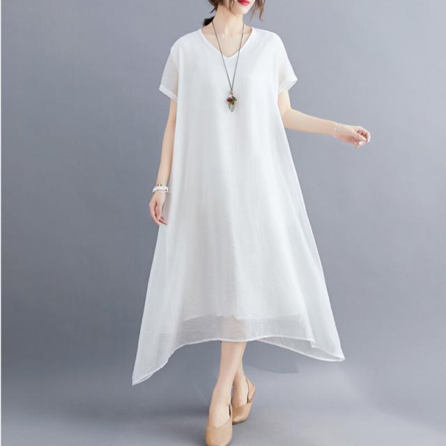 ワンピース シフォンワンピ ミディアム丈 膝丈 袖あり 半袖 Vネック Aライン 大人可愛い きれいめ シンプル カジュアル 大人 上品 おしゃれ お洒落 レトロ こなれ感 ラフ エレガント 抜け感 無地 春 夏 10代 20代 30代 40代 女性用 デート お出かけ 女子会 休日 リゾート 旅行