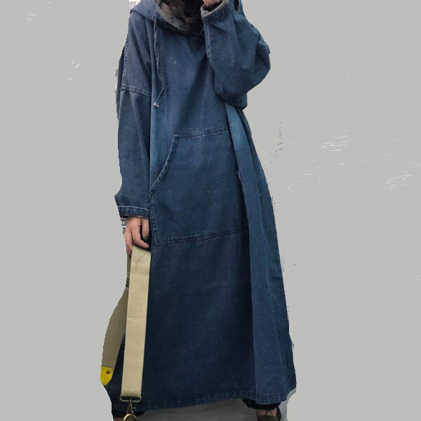 デニムフード付きワンピ ワンピース ロング丈 袖あり 長袖 かわいい