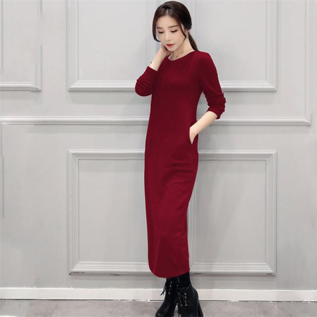 ニットワンピース タイトワンピース シンプル ベーシック ワンピース ロング ロング丈 袖あり 長袖 Uネック ラウンドネック 襟なし スリム タイト 細身 Iライン かわいい 大人可愛い きれいめ シンプル カジュアル 大人 上品 おしゃれ 大人女子 こなれ感 クール モード系