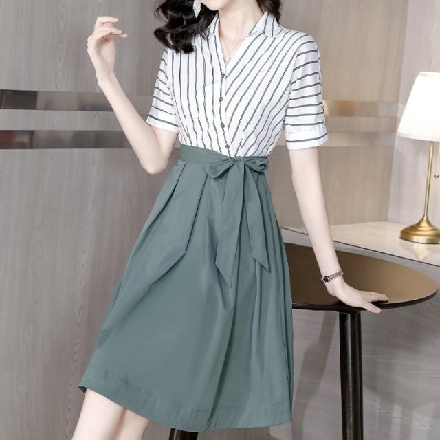 ワンピース シャツワンピース フレアワンピース 膝丈 ひざ丈 袖あり 半袖 フレア セミフレア Aライン 切り替えデザイン リボン かわいい 大人可愛い きれいめ シンプル カジュアル 大人 上品 おしゃれ 大人女子 こなれ感 ラフ ラブリー キュート ガーリー 個性的 クール