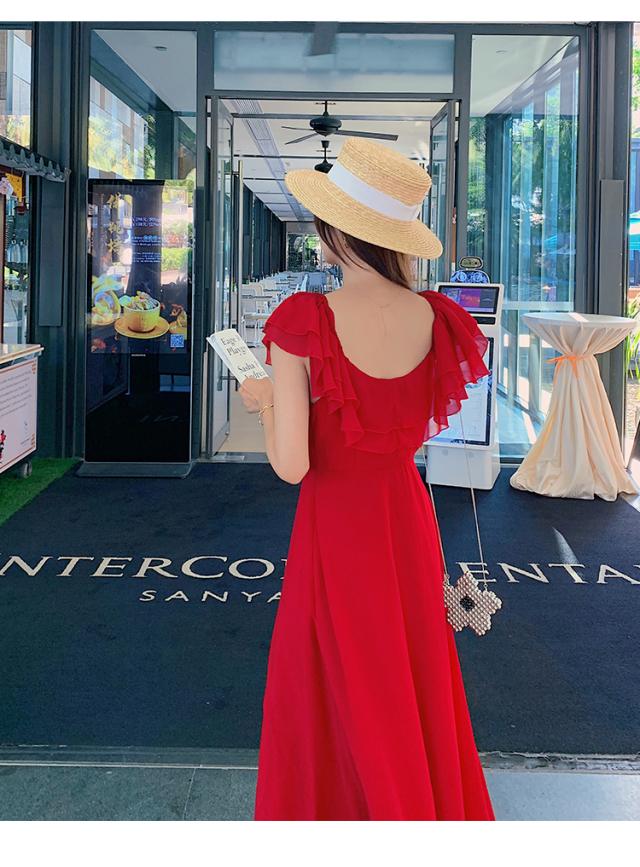 オフショル センタースリット フレア ワンピース フレアワンピース