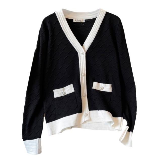 バイカラーカーディガン トップス デート ジャケット ニットソー