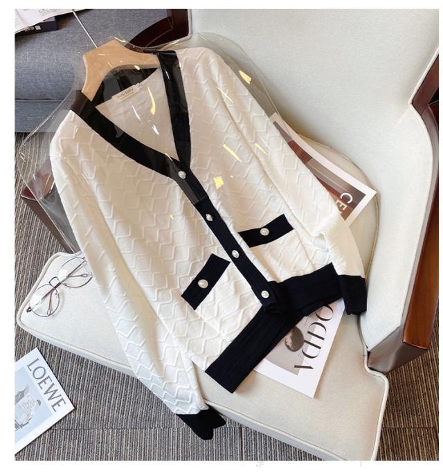 バイカラーカーディガン トップス デート ジャケット ニットソー