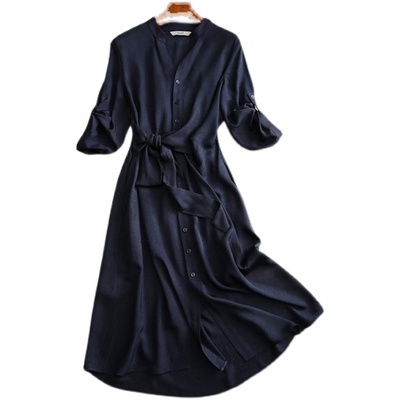 ワンピース シャツワンピース フレアワンピース 膝丈 ひざ丈 袖あり 長袖 襟付き フレア セミフレア Aライン リボン ウエストリボン ポケット かわいい 大人可愛い きれいめ シンプル カジュアル 大人 上品 おしゃれ 大人女子 個性的 クール モード系 セクシー エレガント