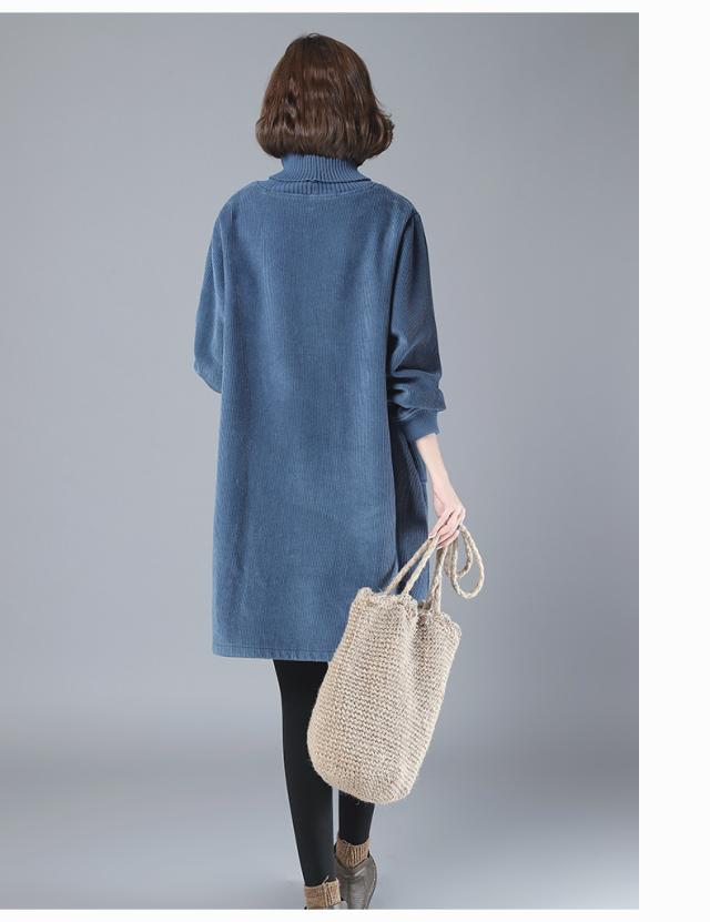 ワンピース 膝丈 ひざ丈 袖あり 長袖 ハイネック タートルネック 襟