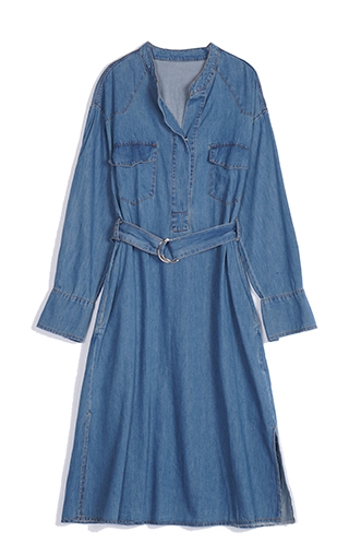 ワンピース デニムワンピース ワンピドレス 膝下 ロング ロング丈 袖