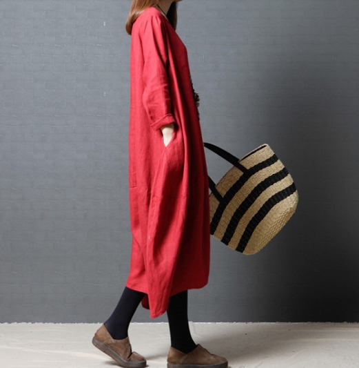 ワンピース ワンピドレス 膝下 ロング ロング丈 袖あり 長袖 ラウンドネック 襟なし Aライン ポケット 綿 リネン かわいい 大人可愛い シンプル カジュアル おしゃれ レトロ アジアン エスニック エキゾチック 大人女子 ラフ 柄 小花柄 春 秋 20代 30代 40代 レディース ワンピース ワンピドレス 膝下 ロング ロング丈 袖あり 長袖 ラウンド