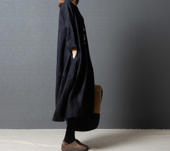 ワンピース ワンピドレス 膝下 ロング ロング丈 袖あり 長袖 ラウンド