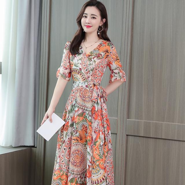 ドレス パーティードレス ロングドレス Aラインドレス ワンピースドレス 膝下 ロング丈 袖あり 半袖 カシュクール 襟なし Aライン シフォン ウエストリボン かわいい 大人可愛い きれいめ 上品 おしゃれ アジアン エスニック エキゾチック 大人女子 ラフ セクシー エレガント