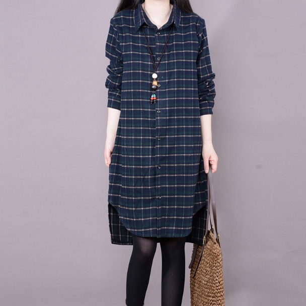 ワンピース シャツワンピース ワンピドレス 膝丈 ひざ丈 袖あり 長袖 襟付き ストレート Iライン サイドスリット 前開き かわいい 大人可愛い シンプル カジュアル 大人 おしゃれ お洒落 レトロ アジアン エスニック エキゾチック ラフ 柄 チェック柄 格子柄 秋 冬 20代 30代