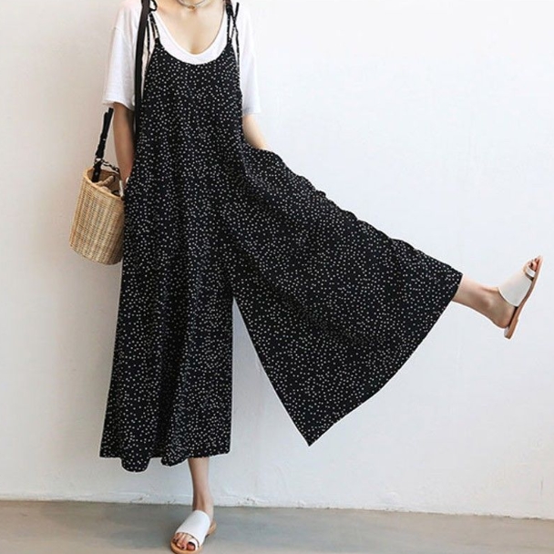 2点セット セットアップ シャツ サロペット 白シャツ ガウチョパンツ ワンピドレス ロング ロング丈 袖あり 半袖 Uネック 襟なし ポリエステル ツーピース かわいい 大人可愛い シンプル カジュアル 大人 おしゃれ アジアン エスニック ラフ 無地 柄 水玉 夏 秋 10代 20代_1