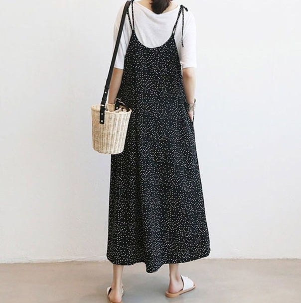 2点セット セットアップ シャツ サロペット 白シャツ ガウチョパンツ ワンピドレス ロング ロング丈 袖あり 半袖 Uネック 襟なし ポリエステル ツーピース かわいい 大人可愛い シンプル カジュアル 大人 おしゃれ アジアン エスニック ラフ 無地 柄 水玉 夏 秋 10代 20代_4