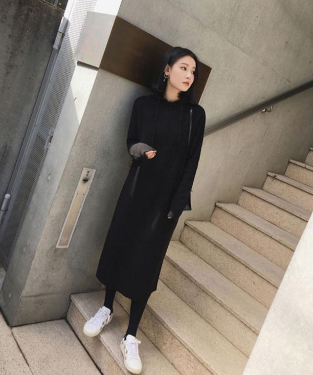 ワンピース ワンピドレス 膝下 ロング ロング丈 袖あり 長袖 襟なし