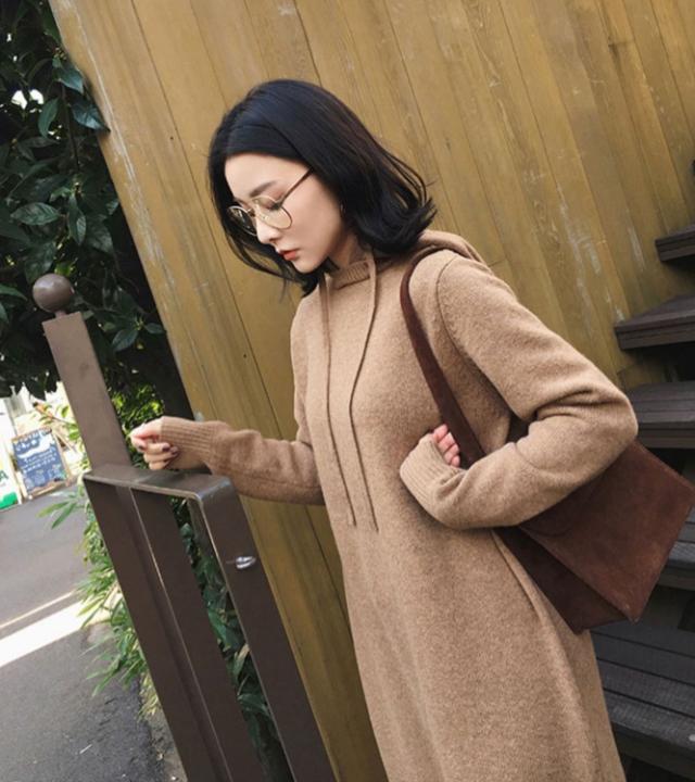 ワンピース ワンピドレス 膝下 ロング ロング丈 袖あり 長袖 襟なし