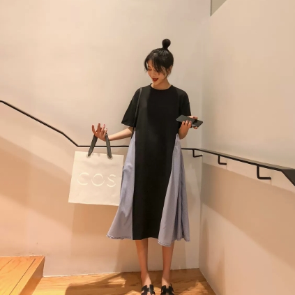 ワンピース ワンピドレス 膝下 ロング ロング丈 袖あり 半袖 ラウンドネック 襟なし Aライン 切り替えデザイン ドッキング 綿 かわいい 大人可愛い シンプル カジュアル 大人 おしゃれ お洒落 レトロ アジアン エスニック エキゾチック こなれ感 ラフ 個性的 無地 柄