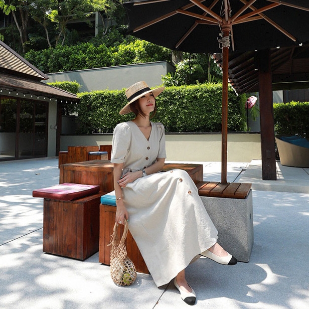 ワンピース シャツワンピース ワンピドレス 膝下 ロング ロング丈 袖あり 半袖 Vネック 襟なし Aライン ポケット 前開き 綿 リネン かわいい 大人可愛い きれいめ シンプル 大人 上品 おしゃれ お洒落 アジアン エスニック エキゾチック 大人女子 ラフ 無地 夏 20代 30代