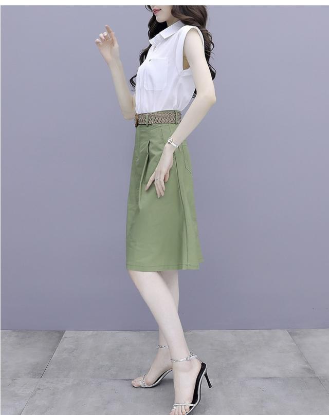 トップス スカート セットアップ シャツ ブラウス 膝丈 ひざ丈 袖なし