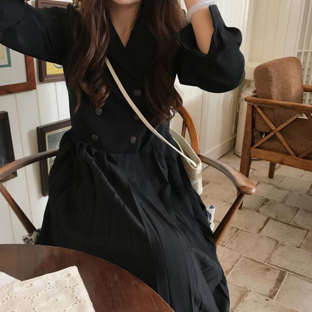 セットアップ風 プリーツ ロング ワンピース フレアワンピース 膝下