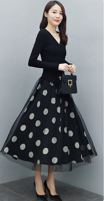 セットアップ 上下セット カシュクール トップス シフォン スカート カットソー フレアスカート 膝下 ロング ロング丈 袖あり 長袖 Vネック 襟なし フレア Aライン ドッキング ふわふわ ウエストゴム 透け感 2点セット ツーピース かわいい 大人可愛い きれいめ シンプル_4