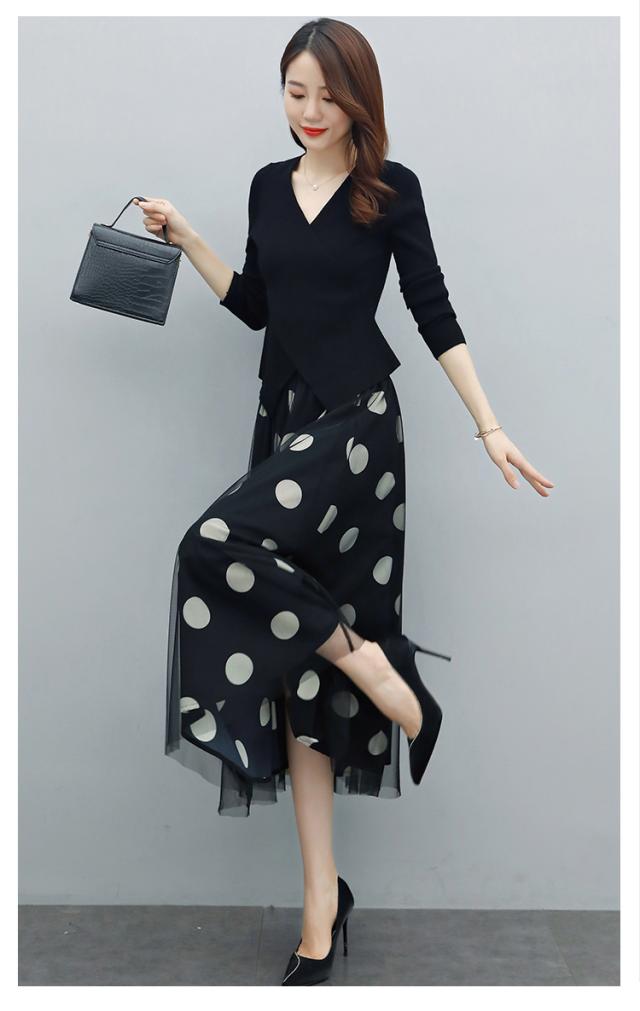 セットアップ 上下セット カシュクール トップス シフォン スカート カットソー フレアスカート 膝下 ロング ロング丈 袖あり 長袖 Vネック 襟なし フレア Aライン ドッキング ふわふわ ウエストゴム 透け感 2点セット ツーピース かわいい 大人可愛い きれいめ シンプル_6