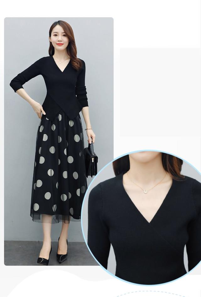 セットアップ 上下セット カシュクール トップス シフォン スカート カットソー フレアスカート 膝下 ロング ロング丈 袖あり 長袖 Vネック 襟なし フレア Aライン ドッキング ふわふわ ウエストゴム 透け感 2点セット ツーピース かわいい 大人可愛い きれいめ シンプル_8
