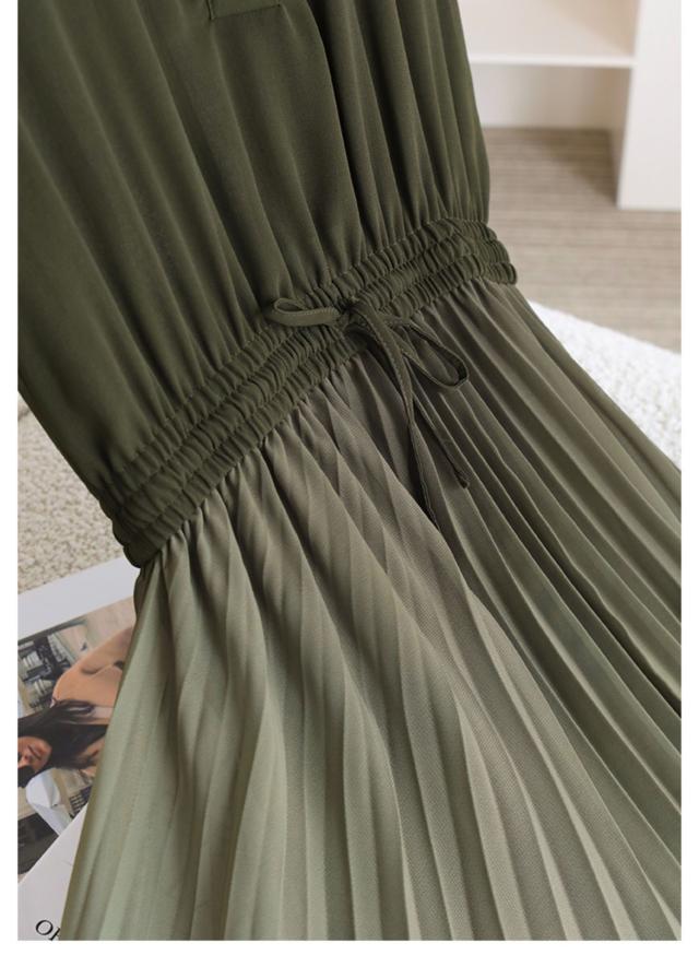 グラデーション プリーツ ロング ワンピース フレアワンピース 膝下