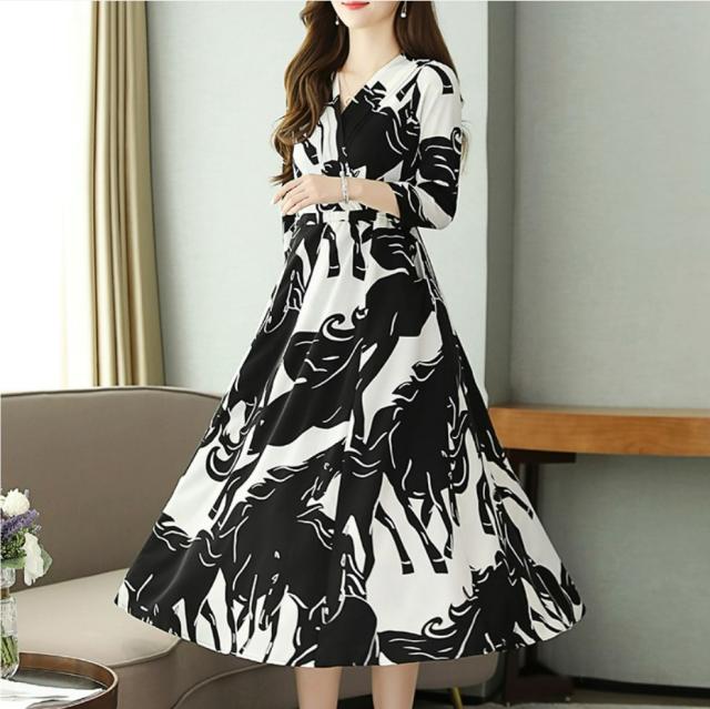 カシュクール ワンピース 膝下 ミモレ ミモレ丈 ミディアム丈 袖あり 7分袖 七分袖 Vネック フレア Aライン ウェストマーク ウエストリボン 大人可愛い きれいめ 大人 上品 おしゃれ お洒落 エレガント 花柄 フラワー アニマル柄 春 夏 秋 謝恩会 参観日 20代 30代 40代 50代