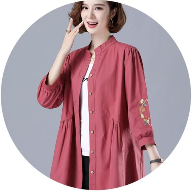 刺繍ブラウス トップス シャツ ブラウス チュニック 羽織り 7分袖 七分