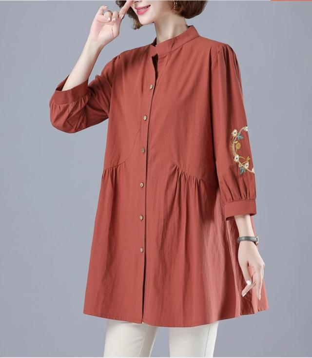 刺繍ブラウス トップス シャツ ブラウス チュニック 羽織り 7分袖 七分