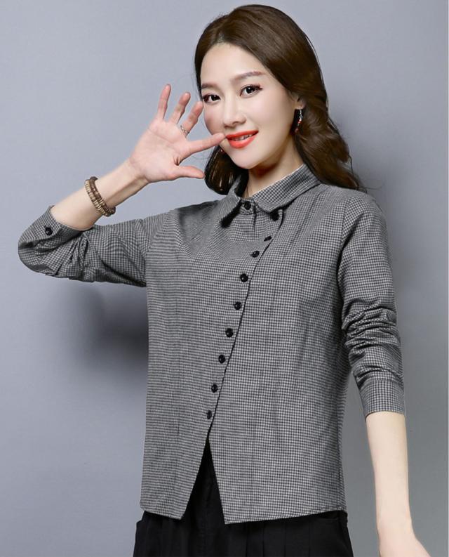 チェック柄 V開き ブラウス トップス シャツ ブラウス ショート