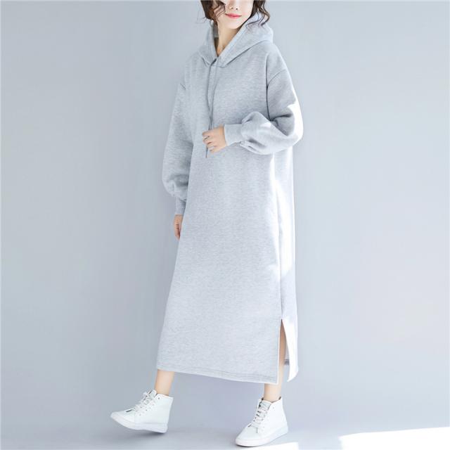 Iライン ロング パーカー ワンピ ワンピース フーディー パーカーワンピース 膝下 ロング丈 袖あり 長袖 ボリューム袖 ドロップショルダー ストレート ワイド スリット サイドスリット フード付き ポケット かわいい 大人可愛い きれいめ シンプル カジュアル 大人 上品