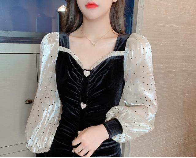 ドッキング ジャンスカ風 ワンピース ティアードワンピース ミニ ミニ丈 膝上 袖あり 長袖 ボリューム袖 パフスリーブ Vネック フレア マーメイド 切り替えデザイン フリル 透け感 異素材MIX 光沢感 かわいい カジュアル 上品 おしゃれ ラブリー キュート ガーリー 主役級 ドッキング ジャンスカ風 ワンピース ティアードワンピース ミニ ミニ