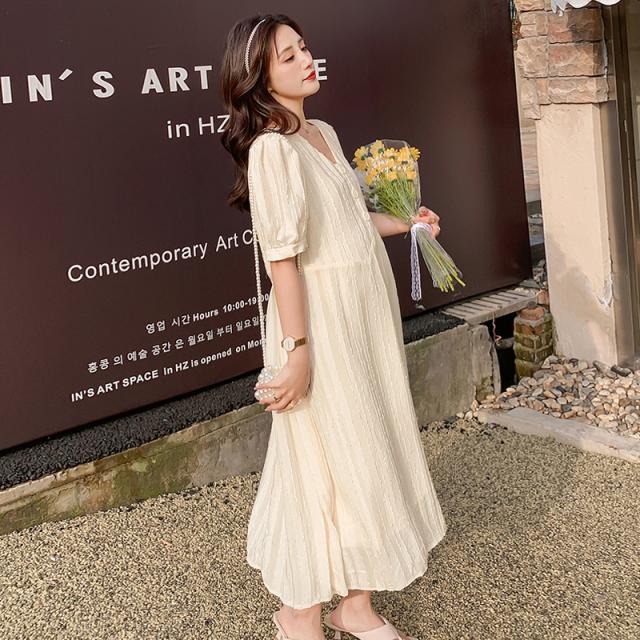 マタニティ ロング ワンピ ワンピース フレアワンピース 膝下 ロング丈