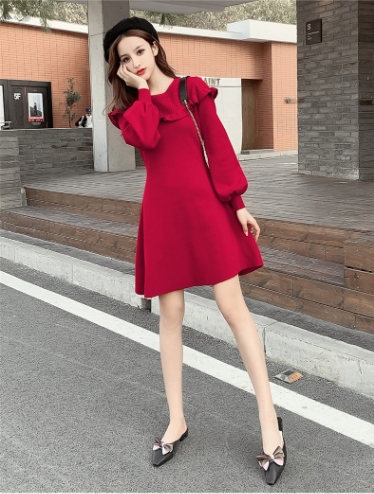 リブニット ミニ ワンピース フレアワンピース ニットワンピース ミニ